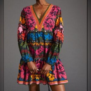 Anthropologie Pink and Blue Ruffled Tiered Sundress size XS